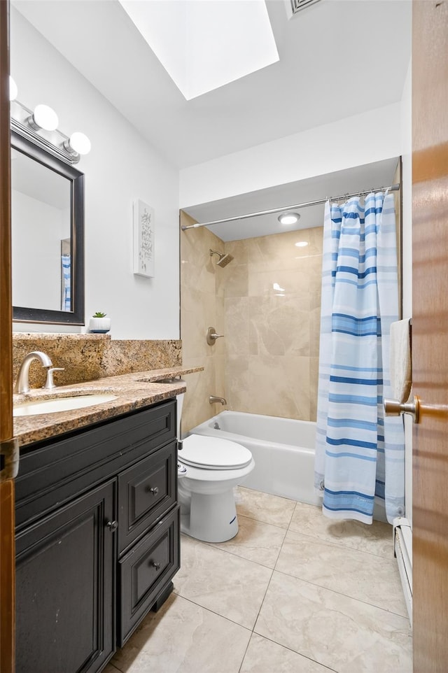 49 Raker Rd, Poughkeepsie, NY 12603 - full bathroom with vanity, a skylight, shower / tub combo, and a baseboard radiator