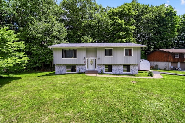 49 Raker Rd, Poughkeepsie, NY 12603 - split foyer home with a storage shed, a front yard, and entry steps