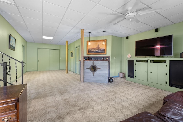 17 Conover Way, Lagrangeville, NY 12540 - living room featuring carpet flooring, a ceiling fan, and a drop ceiling