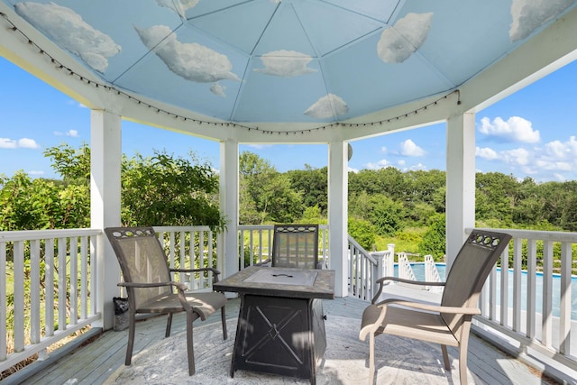 17 Conover Way, Lagrangeville, NY 12540 - wooden terrace featuring a fire pit and an outdoor pool