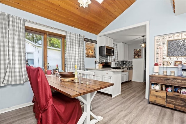 5 Orchard Dr, North Salem, NY 10560 - dining room with vaulted ceiling, light wood-style flooring, and wood ceiling