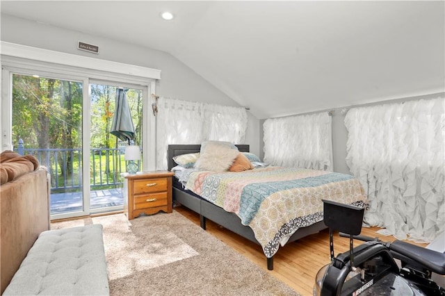 5 Orchard Dr, North Salem, NY 10560 - bedroom featuring lofted ceiling, access to exterior, wood finished floors, and recessed lighting