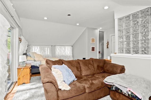 5 Orchard Dr, North Salem, NY 10560 - living room featuring lofted ceiling, wood finished floors, and recessed lighting