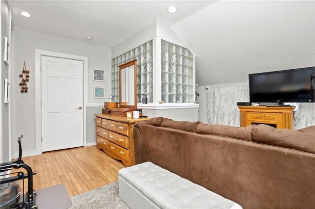 5 Orchard Dr, North Salem, NY 10560 - living room with light wood-type flooring, lofted ceiling, and recessed lighting