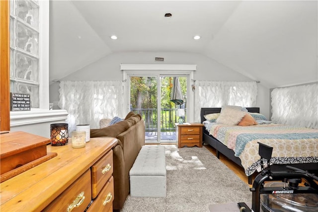 5 Orchard Dr, North Salem, NY 10560 - bedroom with access to exterior, vaulted ceiling, wood finished floors, and recessed lighting