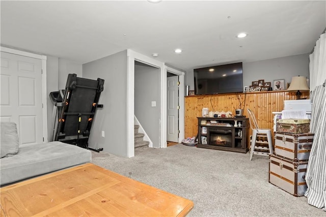 5 Orchard Dr, North Salem, NY 10560 - living room with carpet, stairway, and recessed lighting