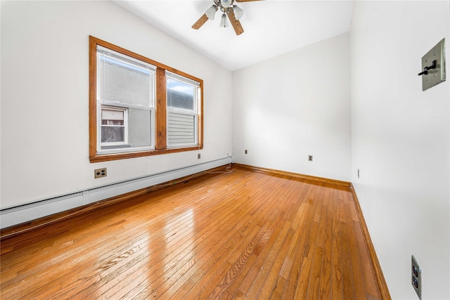 2162 24th St, Astoria, NY 11105 - empty room featuring light wood finished floors, ceiling fan, and baseboard heating