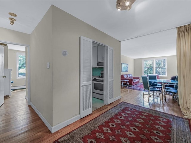 42-30 Douglaston Pkwy Unit 3L, Douglaston, NY 11363 - corridor with wood finished floors and a baseboard heating unit