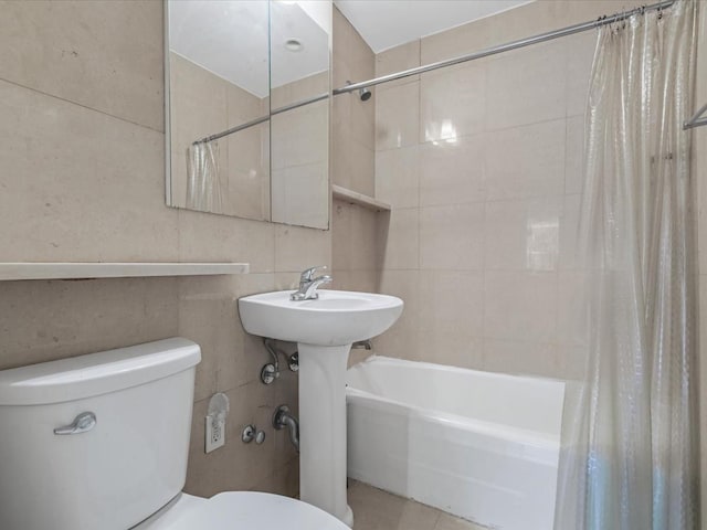 42-30 Douglaston Pkwy Unit 3L, Douglaston, NY 11363 - full bath with shower / bathtub combination with curtain, tile walls, and tile patterned floors
