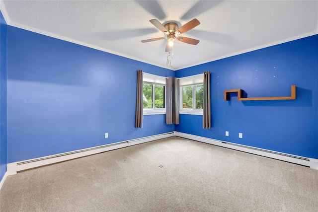 182 Arbor Crst, Somers, NY 10589 - empty room with ceiling fan, crown molding, carpet floors, and a baseboard heating unit
