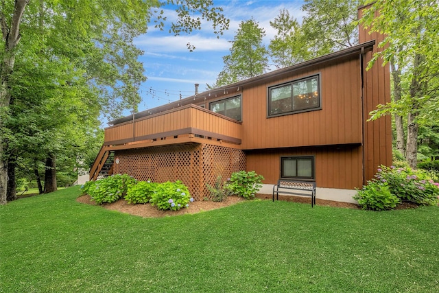 182 Arbor Crst, Somers, NY 10589 - back of property with a lawn, a wooden deck, and stairs