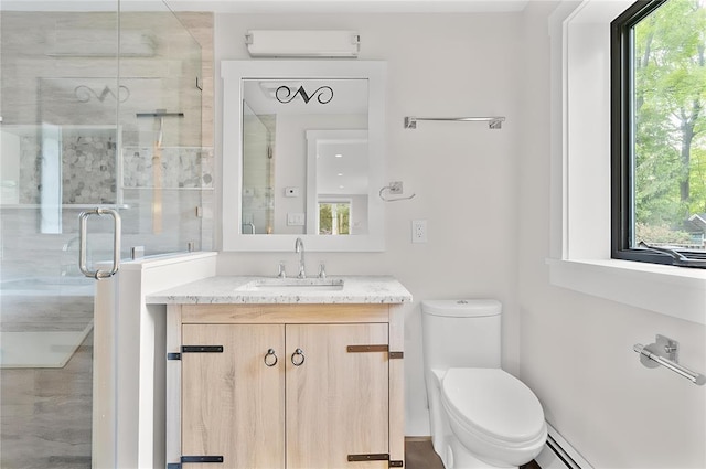 8 W Ln, South Salem, NY 10590 - full bathroom with an AC wall unit, vanity, and a stall shower
