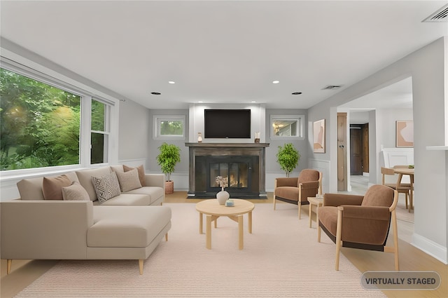 8 W Ln, South Salem, NY 10590 - living area featuring a fireplace with flush hearth, light wood-style flooring, and recessed lighting