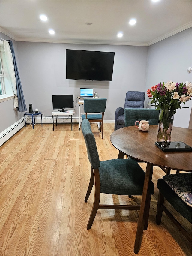78 Carmine Dr Unit D14, Wappingers Falls, NY 12590 - dining area featuring light wood-style flooring, recessed lighting, ornamental molding, and baseboard heating