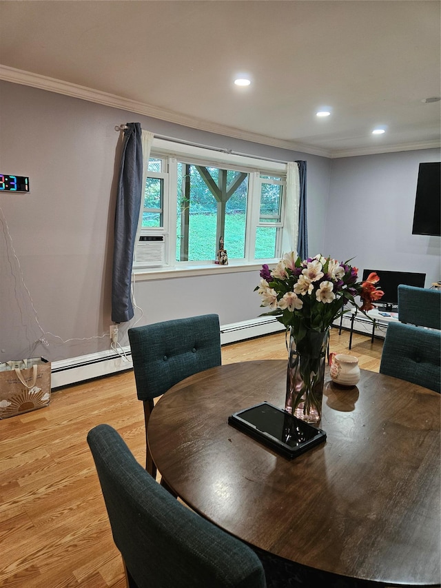 78 Carmine Dr Unit D14, Wappingers Falls, NY 12590 - dining area with ornamental molding, a baseboard radiator, wood finished floors, recessed lighting, and cooling unit