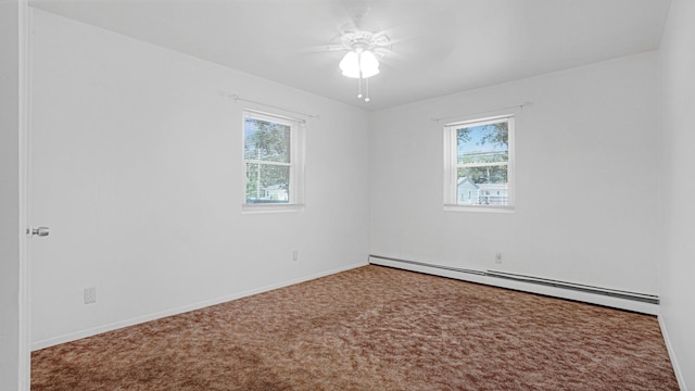 70 Wilson Ave, Mastic Beach, NY 11951 - carpeted spare room featuring baseboard heating, healthy amount of natural light, and ceiling fan