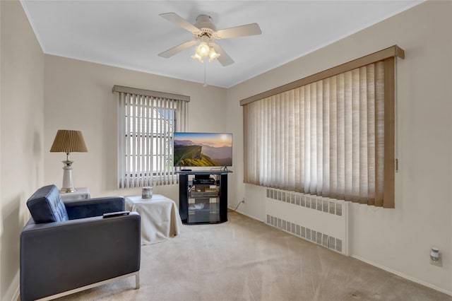 31 Amby Ave, Plainview, NY 11803 - carpeted living room featuring radiator heating unit and ceiling fan