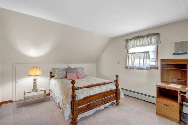 31 Amby Ave, Plainview, NY 11803 - bedroom featuring baseboard heating, light carpet, and lofted ceiling