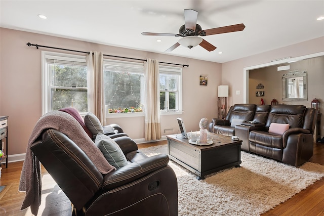 69 Ardell Rd, Bronxville, NY 10708 - living room featuring healthy amount of natural light, wood finished floors, a ceiling fan, and recessed lighting