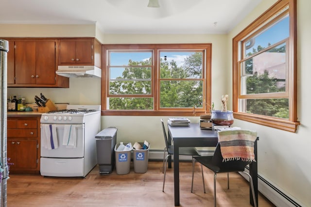 4 Aldine Park, Nyack, NY 10960 - kitchen with white gas range oven, under cabinet range hood, brown cabinets, and healthy amount of natural light
