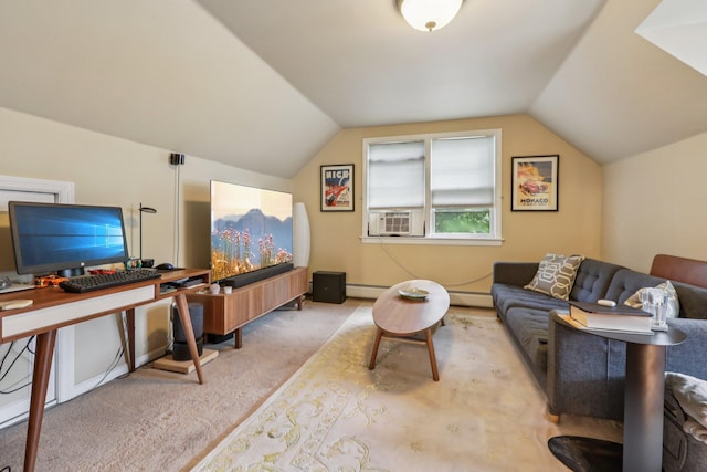 4 Aldine Park, Nyack, NY 10960 - carpeted living area with cooling unit, an office area, vaulted ceiling, and a baseboard heating unit