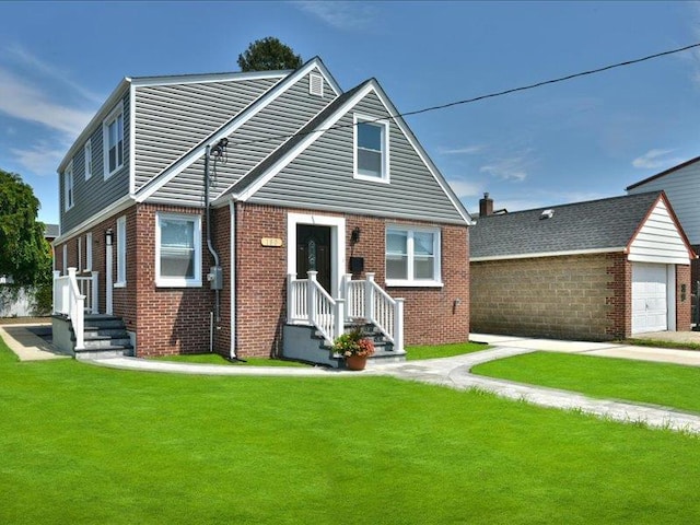 180 Evelyn Rd, Mineola, NY 11501 - view of front of house with a front lawn, brick siding, and a garage