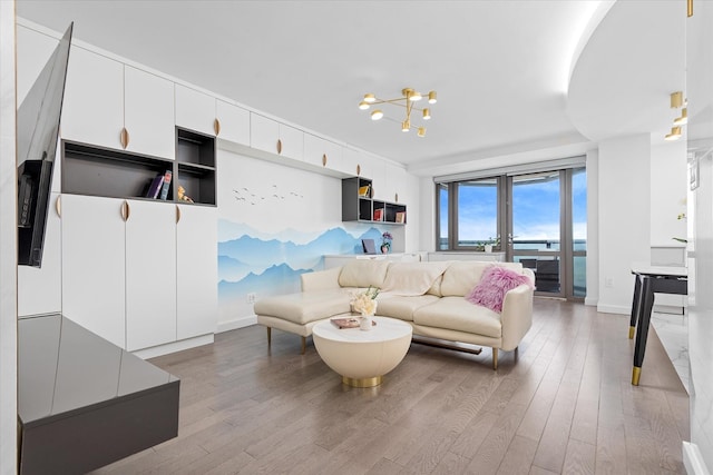 11201 Queens Blvd Unit 18D, Forest Hills, NY 11375 - living area featuring wood finished floors and a chandelier