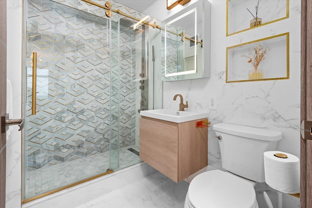 11201 Queens Blvd Unit 18D, Forest Hills, NY 11375 - full bathroom featuring vanity, marble finish floors, and a shower stall