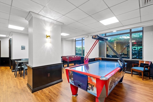 11201 Queens Blvd Unit 18D, Forest Hills, NY 11375 - rec room featuring a paneled ceiling and wood finished floors