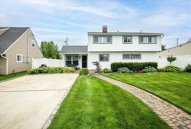 86 Shepherd Ln, Levittown, NY 11756 - colonial-style house with a chimney and concrete driveway