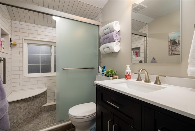 86 Shepherd Ln, Levittown, NY 11756 - bathroom featuring vanity and a tile shower