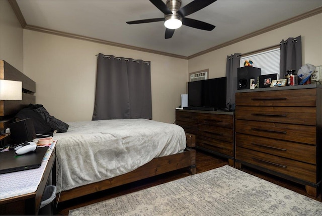 86 Shepherd Ln, Levittown, NY 11756 - bedroom with crown molding, wood finished floors, and a ceiling fan