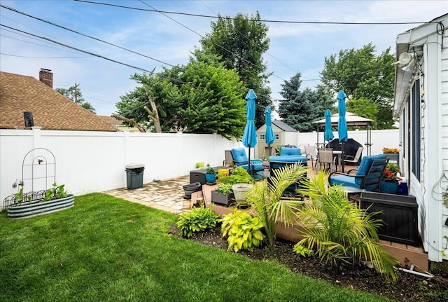 86 Shepherd Ln, Levittown, NY 11756 - fenced backyard featuring outdoor lounge area and a patio