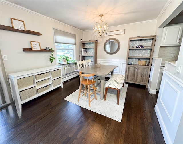 5 Church Ln Unit I, Valley Cottage, NY 10989 - dining space featuring a chandelier, dark wood-style flooring, wainscoting, and crown molding