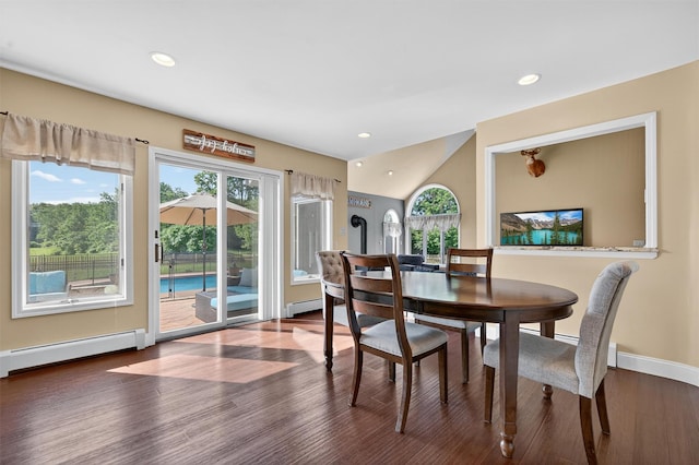 182 Otter Rd, Campbell Hall, NY 10916 - dining space featuring a baseboard radiator, wood finished floors, and recessed lighting