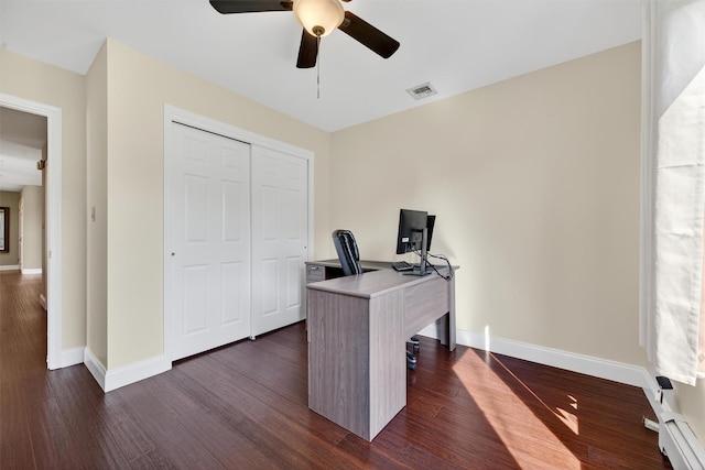 182 Otter Rd, Campbell Hall, NY 10916 - office space with a ceiling fan and dark wood-type flooring