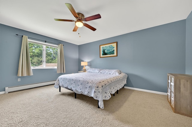 182 Otter Rd, Campbell Hall, NY 10916 - bedroom featuring a baseboard heating unit, carpet floors, and a ceiling fan