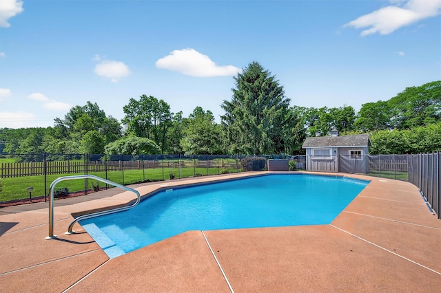 182 Otter Rd, Campbell Hall, NY 10916 - view of pool with a fenced backyard, a patio area, an outdoor structure, and view of scattered trees