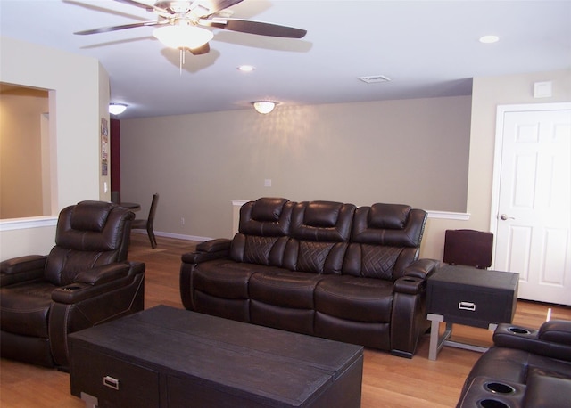 8 Country View Ln, Middle Island, NY 11953 - living room featuring a ceiling fan, light wood finished floors, and recessed lighting