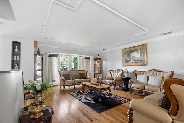 10 Faulkner Ln, Dix Hills, NY 11746 - living area with attic access, wood finished floors, and ornamental molding