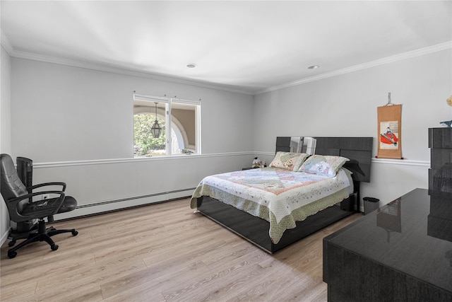 10 Faulkner Ln, Dix Hills, NY 11746 - bedroom with a baseboard heating unit, crown molding, and wood finished floors