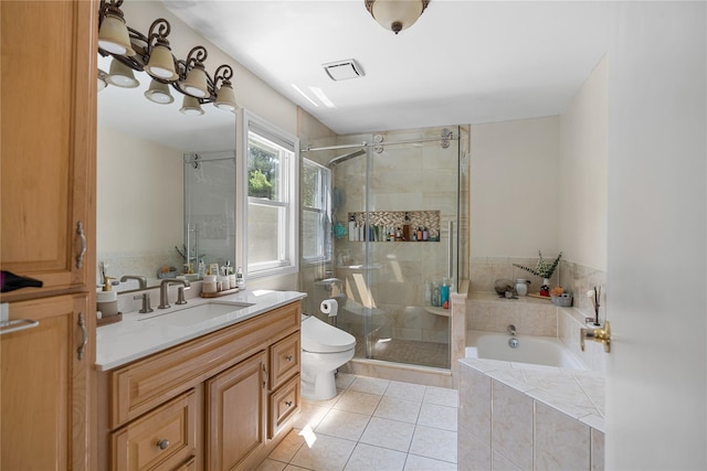 10 Faulkner Ln, Dix Hills, NY 11746 - full bath featuring vanity, a garden tub, tile patterned flooring, and a shower stall