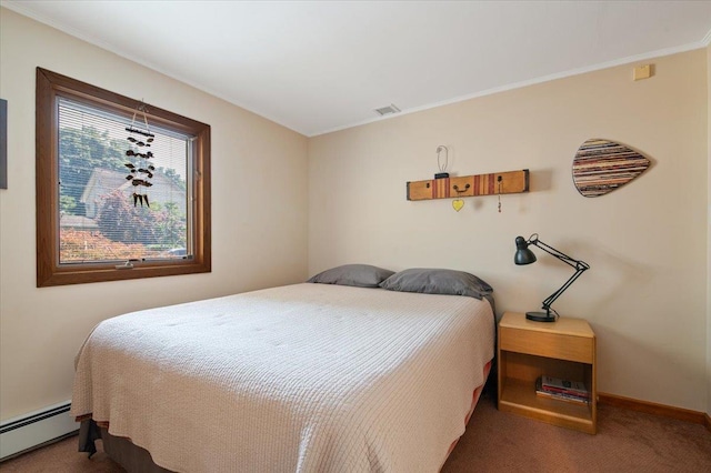 713 Thomas Ave, Baldwin, NY 11510 - carpeted bedroom featuring baseboard heating and crown molding