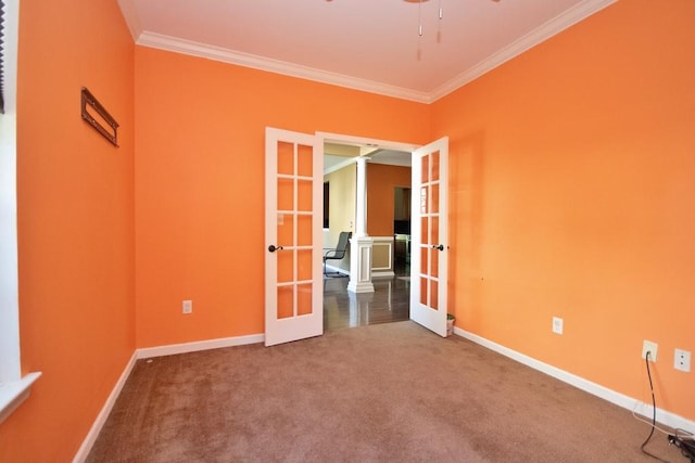49 Cornwall Ln, Middletown, NY 10940 - carpeted empty room featuring french doors, crown molding, and ceiling fan