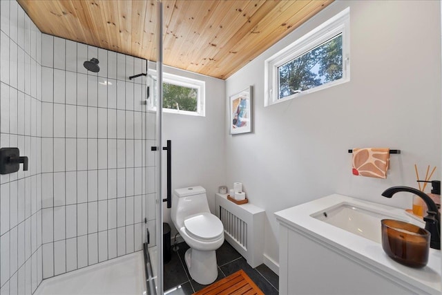 56 Summers St, Oyster Bay, NY 11771 - full bath with tile patterned flooring, a shower stall, wood ceiling, and vanity