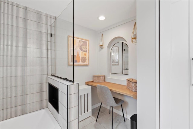 56 Summers St, Oyster Bay, NY 11771 - office with built in desk, light tile patterned flooring, and recessed lighting