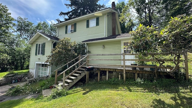 16 Upper Ferndale Rd, Liberty, NY 12754 - rear view of property with a wooden deck, a lawn, a chimney, and stairs