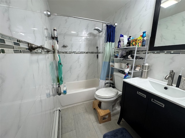 43-53 159th St, Flushing, NY 11358 - bathroom featuring shower / bath combo, vanity, and tile walls
