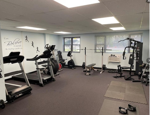 2261 Palmer Ave Unit 2A, New Rochelle, NY 10801 - workout area with a drop ceiling and an AC wall unit