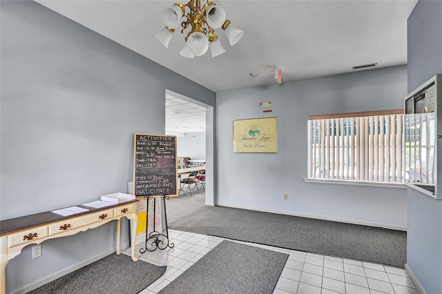 49 Primrose Ln, North Babylon, NY 11703 - tiled home office with carpet and a ceiling fan